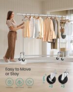 SONGMICS Clothes Rack with Wheels, Heavy-Duty Garment Rack with Extendable Hanging Rod, 286.6 lb Load Capacity, 17.7 x (43.3-59.1) x 64.1 Inches, Chrome-Plated, Silver UHSR11S - Image 5