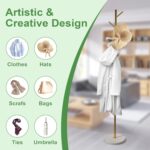 SKY-TOUCH Free Standing Hall Coat Tree with 7 Hooks, Stand Tree Rack with Marble Round Base, Entryway Coat Stand for Purses, Clothes, Scarves, for Hallway, Bedroom, Living Room, Golden-170*30*30cm - Image 5