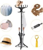 GOFLAME 73" Coat Rack Freestanding, Wooden Coat Tree with 12 Hooks and Umbrella Stand, Entryway Hall Tree, Hat Hanger Organizer, Coat Rack Stand for Coats, Hats, Scarves, Bags, Easy Assembly, Black - Image 5