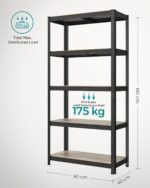 SONGMICS Standing Shelf, Bookcase, Storage Shelf, 5 Shelves, Adjustable, 40 x 90 x 180 cm, Maximum Load 875 kg, for Kitchen, Living Room, Greige-Black, GLR040B21 - Image 3