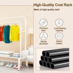 Double Rod Clothing Rack with Wheels, Free-Standing Closet Organizer with Storage Shelves, Heavy-Duty Clothes Hanging Rack with Lockable Wheels for Bedroom, Entryway, and Office (White) - Image 3
