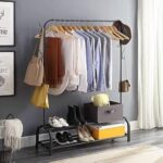 LUKSYOL Clothes Rack - Premium Metal Clothes Hanging Stand with Storage Shelf for Coats, Shoes, and More - Durable and Stylish Organizer for Bedroom and Bathroom Use (Black, 2 shelves | 1 Rail) - Image 2