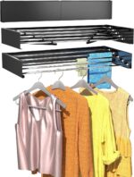 Hcosmy Collapsible Clothes Drying Rack, Wall Mounted Laundry Hanger, Retractable Dryer Rack (Black, 31.5 in)