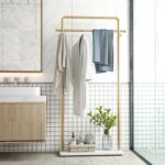 TIEOU Gold Clothes Rack with Shelf, Gold Clothing Racks for Boutiques, Free-Standing Garment Rack for Hanging Clothes,Gold Coat Rack, Small Metal Clothes Rack Heavy Duty, Industrial Clothing Rack Gold - Image 9