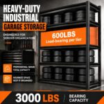 72"H Storage Shelves heavy duty 2535LBS Garage Shelving adjustable metal shel 5 tier shelving Unit metal storage rack for Basement, Warehouse, Pantry, Closet, Kitchen 72" H x 39.4" W x 13.8" D, Black - Image 6