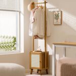 Clothes Rack with Storage Cabinet Clothing Hanging Rail, Open Wardrobe Coat Stands Free Standing Garment Rack for Bedroom, Living Room, Hallway, Bamboo Clothes Rack - Image 7