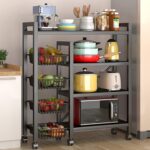 Storage Shelves,4-Tier Heavy Duty Metal Rack Storage Shelving Unit, Storage Organizer with 4 Mesh Baskets & Movable Universal Wheels, Utility&Versatile Standing Shelf Rack for Kitchen and Garage