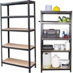 1 Pack Garage Shelving Racking Unit - 180x90x40cm Black Garage Storage Shelves - Heavy Duty 175kg Capacity Per Shelf - 5 Tier Shelf Unit - Metal & MDF Boltless Assembly System