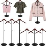 6 Pack T Shirt Display stand for Vendors, Adjustable T shirt Shoulder Stand, Portable Hanging wooden Clothes Rack, Flexible Hanger Rack for Clothing Dress Jacket Coat Retail 16.5-31 Inch, Black