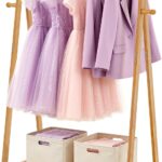 Small Clothes Hanging Racks,Bamboo Wood Kids Clothing Garment Racks for Cloths,Free Standing Baby Dress Costume Rack for Bedroom,Living Room, Commercial,Small Space