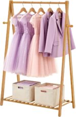 Small Clothes Hanging Racks,Bamboo Wood Kids Clothing Garment Racks for Cloths,Free Standing Baby Dress Costume Rack for Bedroom,Living Room, Commercial,Small Space