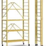 5 Tier Foldable Storage Shelves, Expandable Folding Shelving Units with Wheels, Changeable into 2 Shelf Units, Collapsible Adjustable Storage Rack Metal Shelves for Storage, Pantry, Garage, Gold