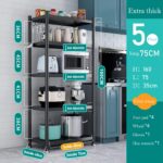 5-Tier Shelf Rack, Storage Shelf Display Rack For Kitchen Bathroom - Black, Adjustable, Stainless Steel, With Leveling Feet, Rolling Wheels, Hooks,160x75x35CM - Image 5