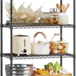 5 Tier Storage Shelves, Heavy Duty Wire Shelving Unit with Height Adjustable Shelves, Pantry Shelves with S Hooks, Sturdy Metal Storage Racks for Kitchen Bathroom Pantry Closet (Black, 60x35x150cm)