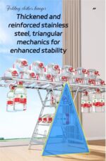 Stainless Steel Clothes Drying Rack (180cm/71") - Heavy Duty Foldable 3-Tier Laundry Stand with Hidden Wheels, Space-Saving Airer with Shoe Rack, Silver (منشر ملابس كبير وقوي) - Image 8