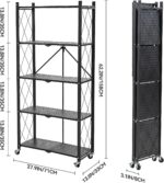 BRIAN & DANY 5-Tier Foldable Storage Shelves with Wheels, Folding Metal Rack Shelving Unit, Heavy Duty No Assembly Organizer Shelf for Garage, Kitchen, Basement, Pantry, Black - Image 3