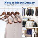 HOUSE DAY 6 Pack Wide Shoulder Wooden Hangers, Suit Hangers with Non Slip Pants Bar, Smooth Finish 360° Swivel Hook Solid Wood Coat Hangers for Dress, Jacket, Pants, Heavy Clothes Hangers (Walnut) - Image 7