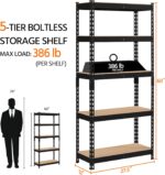 Topeakmart 5-Tier Utility Shelves, Metal Storage Shelves, Adjustable Shelving Units, Boltless Assembly, Garage Shelves Shed Shelving for Warehouse Garage Shed Basement- Black, 27.5 x 12x 60 Inch - Image 3