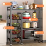 Storage Shelves,4-Tier Heavy Duty Metal Rack Storage Shelving Unit, Storage Organizer with 4 Mesh Baskets & Movable Universal Wheels, Utility&Versatile Standing Shelf Rack for Kitchen and Garage - Image 6