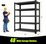 78" H Garage Shelving Heavy Duty， 5-Tier Metal Shelving Unit, 48”W x 18”D x 78”H, 2800 lbs Load Capacity Utility Rack Shelves＆ Garage Shelves (Black) - Image 3