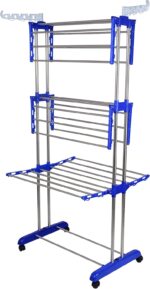 Mega stand Clothing | Stylish Garment | Hanging Rack | Clothes Hanger for Balcony & Bedroom | 3-Tier Folding Clothes Rail Clothes Horses Drying Rack (Royal Blue) - Image 4