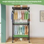 Wire Garment Rack, Heavy Duty Rolling Clothes Rack for Hanging Clothes, 3 Tiers Adjustable Metal Clothing Rack with Storage Shelves and Lockable Wheels (Black, 81 x 41 x 210 cm) - Image 7