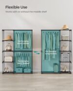 SONGMICS Portable Closet, Freestanding Closet Organizer, Clothes Rack with Shelves, Hanging Rods, Storage Organizer, for Cloakroom, Bedroom, 48.8 x 16.9 x 71.7 Inches, Black URYG026B02 - Image 3