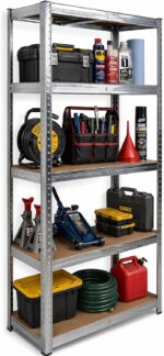 DIVCHI 5 Tier Storage Rack Heavy Duty Shelving Aluminium Garage Shelves Heavy Duty Shed Storage Racking Shelf For Warehouse Workshop & Office (Silver, Pack of 1)