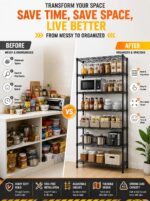 STORACK Height Adjustable 6-Shelf Heavy Duty Boltless Flodable Wire Shelving Rack Shelves - Black (Steel, Black Coated Chrome Finish), Tiered Shelf - Free Standing 24X14X72 inch - Image 6