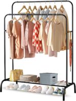bpa 2 Storage shelf Stand with 2 Clothes Rail and Rolling - Black