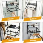Over The Door Clothes Hanger, Metal Over The Door Hangers for Clothes with 7 Hooks1 Storage Basket For Clothing Hanger Drying Racks for Laundry, Bedroom, Washroom wait（black） - Image 6