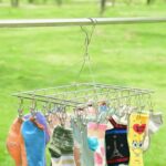 DELFINO Stainless Steel Sock Drying Rack, Laundry Pegs with 36pcs Swivel Hook Wind-proof Clothes Hanging Rack Metal Clothespins Rectangle for Socks, Underwear, Shoe Insoles, Baby Clothes, Gloves - Image 7