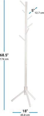 ZOBER Coat Rack Freestanding - Wooden 6 Hanger Clothing with Modern Hooks for Bag, Hat, Jacket, Purse, Umbrella Standing Hat Entryway White ZO-004 - Image 8