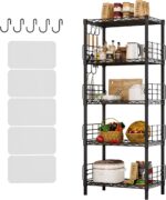 5-Shelf Shelving Unit with Height Adjustable Shelves, Metal Shelves for Storage, Heavy Duty Wire Shelf Unit for Living Room, Kitchen, Garage, Black