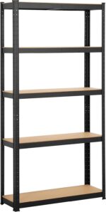 Yaheetech Garage Storage Shelves 5 Tiers Industrial Adjustable Racks for Garage/Warehouse/Living Room/Kitchen With Gloves, 90 x 30 x 180cm, Black
