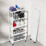 5-tier Folding shelves , Heavy Duty Metal Foldable Collapsible Shelf Shelving Rack Organizer On Rolling Wheels in Kitchen Closet Gym Pantry Basement No Assembly 1100 LBS Capacity (White, 5-Layer) - Image 5