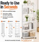 Toshionics 5 Tier Foldable Storage Shelves with Wheels [Heavy Duty] Metal Shelving unit - Kitchen Cabinet Self Storage Multipurpose Rack Book shleves Garage Easy Assembly 160x38x71 cm - White - Image 2