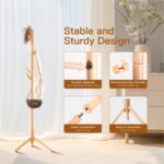 Wooden Coat Rack Stand,Uoexziyi Freestanding Coat Rack with 8 Hooks,175CM|69Inch Wood Tree Coat Rack Standing with 3 Adjustable Size for Bedroom,Hallway,Office(Natural) - Image 3