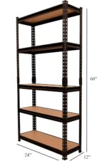 Rincy® Black Adjustable 5-Shelf Shelving Unit Storage Rack Utility Rack Garage Shelves Display Rack Stainless Steel Metal Boltless Rivet Rack 60"(H) x 24"(L) x 12" (D) - 5-Shelf (Black) - Image 3