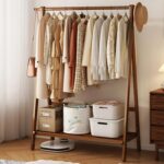 Beauenty Bamboo Clothes Racks, Freestanding Clothing Hanger with Storage Rack, Clothes Hanging Shoe Rack, Coat Organizer for Hotel, Hallway, Bedroom, Office (100x46x144 cm) - Image 7
