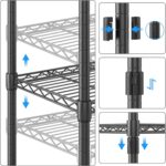 Himimi 5 Tier Shelving Unit with Wheels Wire Shelf Metal Storage Shelves Heavy Duty Height Adjustable Standing Shelf 59cm W*35cm D*183cm H-Black - Image 5