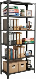RIGID Metal Slotted Angle Rack | 5 Tier Storage Shelf Organizer | Heavy Duty Multipurpose Rack for Kitchen Living Room Garage Storage (Black, 205x91.7x45.5 cm) – Assembled