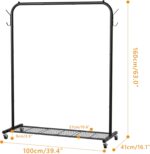 Clothes Rail, Portable Clothes Rack with Hook and Metal Storage Shelf, Heavy Duty Clothes Rail on Wheels, Clothing Rail Clothes Rails for Bedroom, Hanging Rails for Clothes, Holds up to 40 kg, Black - Image 3