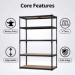 Heavy Duty Garage Storage Shelves 5-Tier Metal Adjustable Shelving Unit Storage Shelving for Kitchen Pantry Basement Bathroom Laundry, 2500 LBS Capacity, 48" l x 18" w x 72" h - Image 9