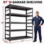 48" W Garage Shelving Heavy Duty Metal Shelves 5 Tier Adjustable Shelf Unit 3000 lbs Capacity Storage Stand Organizer for Warehouse and Basement,Black,78" H - Image 2