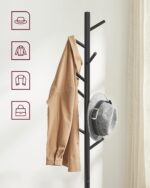 VASAGLE RCR004B01 Wooden Coat Stand with 8 Hooks, 3 Adjustable Heights for Clothes, Hats, Bags, Entryway, Living Room, Bedroom, Office, Black - Image 6