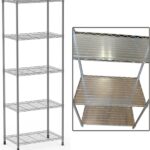 5-Tier Metal shelving units for storage wire shelves Rack, Metal Wire Large Shelving Rack Organizer with Adjustable Shelf Height for Garage Kitchen Office Storages 58x35x160cm 200kg Capacity Silver