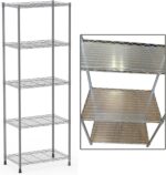 5-Tier Metal shelving units for storage wire shelves Rack, Metal Wire Large Shelving Rack Organizer with Adjustable Shelf Height for Garage Kitchen Office Storages 58x35x160cm 200kg Capacity Silver