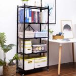 SHOWAY 5 Tier Storage Shelves for Kitchen Foldable Storage Shelf Rack, No Assembly Storage Shelving on Wheels for Kitchen Rolling Cart, Garage Bathroom Organizer, Book Shelving Unit - Black - Image 2