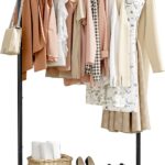 Sakugi Clothes Rack with Wheel & Storage Mesh Shelf, Garment Rack for Hanging Clothes, Coats, Dresses & Shoes, Easy Assembly, Black, 150 × 73 × 37.5 cm